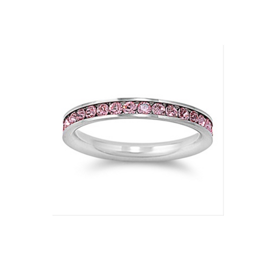 Children's Rings - Surgical Steel Rings with Pink CZ Size 5
