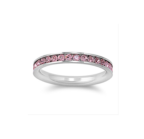 Children's Rings - Surgical Steel Rings with Pink CZ Size 4