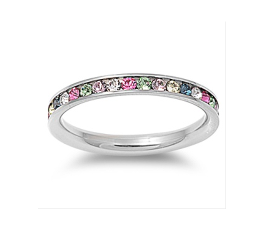 Children's Rings - Surgical Steel Rings with Rainbow CZ Size 6