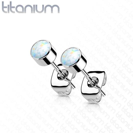 Baby and Children's Earrings:  Titanium AAA 4mm White Opal Studs TITANIUM 6AL-4V-ELI ASTM F-136 Implant Grade
