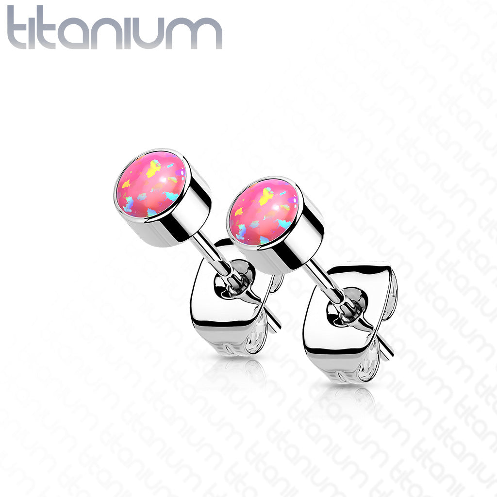 Baby and Children's Earrings:  Titanium AAA 4mm Pink Opal Studs TITANIUM 6AL-4V-ELI ASTM F-136 Implant Grade