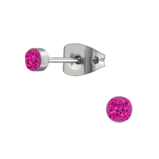 Baby Earrings:  Titanium Fuchsia Crystal Earrings for Newborns+