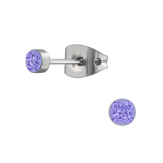 Baby Earrings:  Titanium Tanzanite Blue Crystal Baby Earrings
