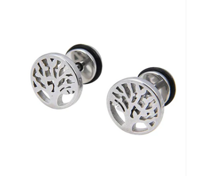 Tree of Life Earrings - Titanium Studs with Screw Backs featuring intricate tree design and secure backing.