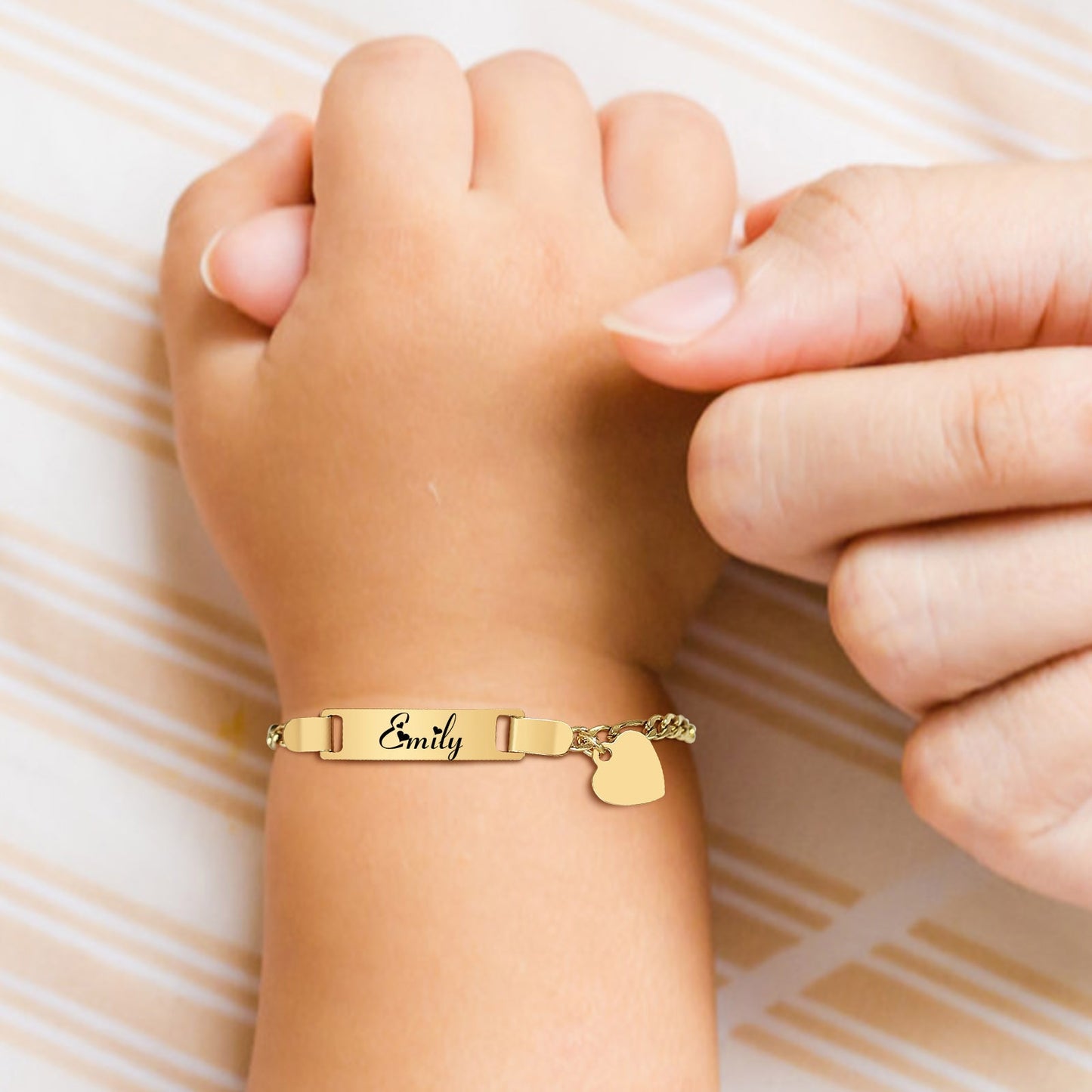Baby and Children's Bracelets:  Steel with Gold IP Engravable Bracelets with Heart, Age 3 Months to 5 Years