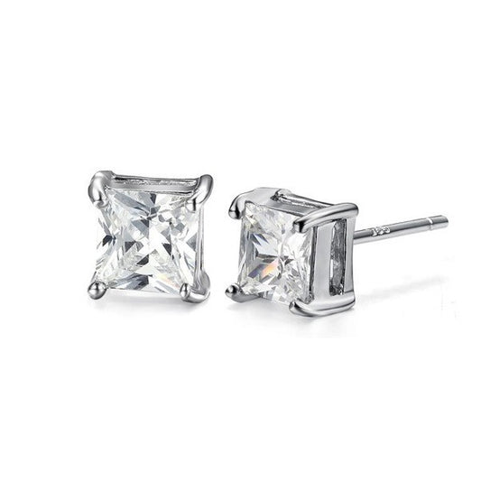 Teens' and Mother's Earrings:  Surgical Steel Classic Princess Cut Clear CZ Studs