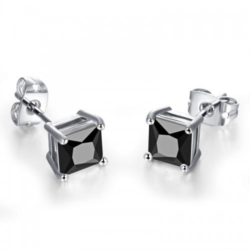Teens' and Mother's Earrings:  Surgical Steel Classic Princess Cut Clear CZ Studs