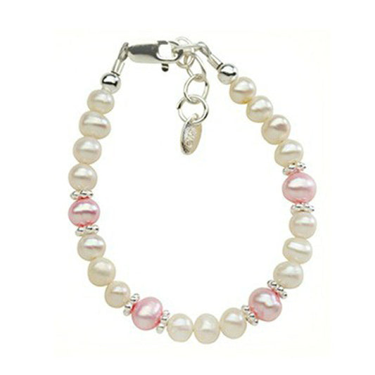 Children's Bracelets:  Sterling Silver, Freshwater Pearls in Pink and White for Girls 6 - 10
