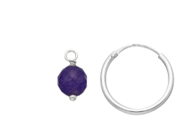 Children's and Teens Earrings:  Sterling Silver Hoops 14.5mm with Faceted Amethyst Crystal Balls
