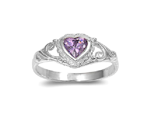 Baby and Children's Rings:  Sterling Silver, Amethyst CZ Heart Rings