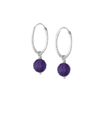 Children's and Teens Earrings:  Sterling Silver Hoops 14.5mm with Faceted Amethyst Crystal Balls