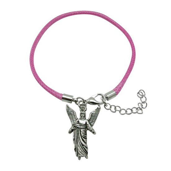 Teens' and Children's Bracelets:  Pink, Woven Leather Bracelets with Angel Charm