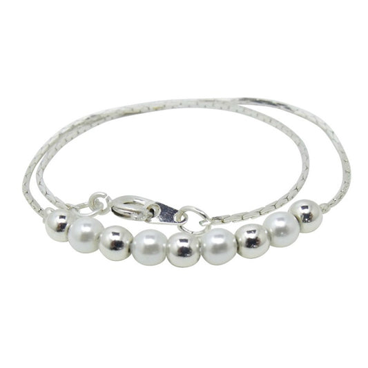 Children's Anklets:  Silver Plated Anklets with Pearls and Silver Balls