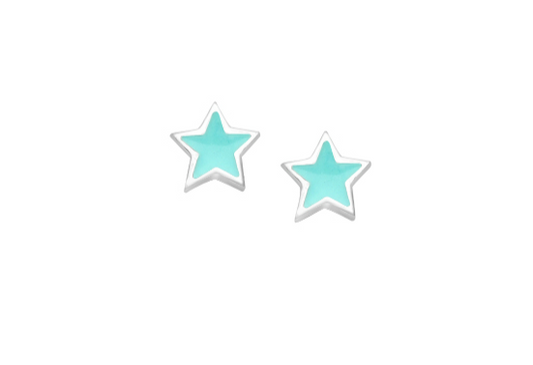 Baby Earrings:   Sterling Silver Aqua Enamelled Stars