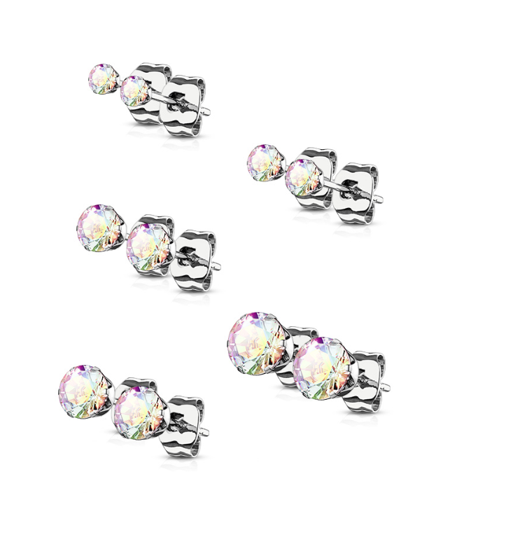 Baby, Children's, Teens' and Mothers Earrings:  Surgical Steel Family Pack of 5 Pairs of Aurora Borealis Stud Earrings