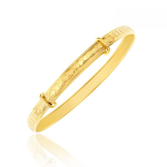 Children's Bangles 9k Gold Heart Embossed Expanding Bangle Age 2.5