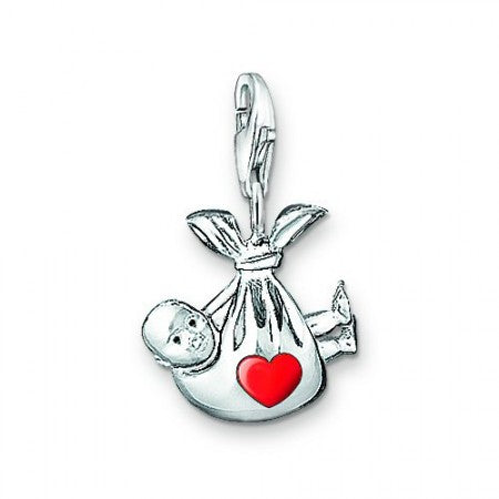 Mothers' Charms:  Silver Plated Newborn with Red Heart Charms