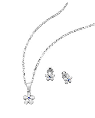 Baby and Children's Earrings and Necklace Sets:  Sterling Silver Flower Jewellery Sets with Emerald CZ