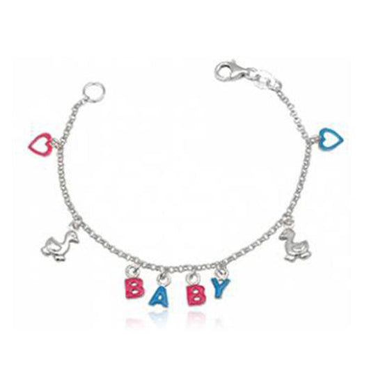 Baby and Toddler Bracelets:  Sterling Silver Pink Blue B A B Y Bracelets