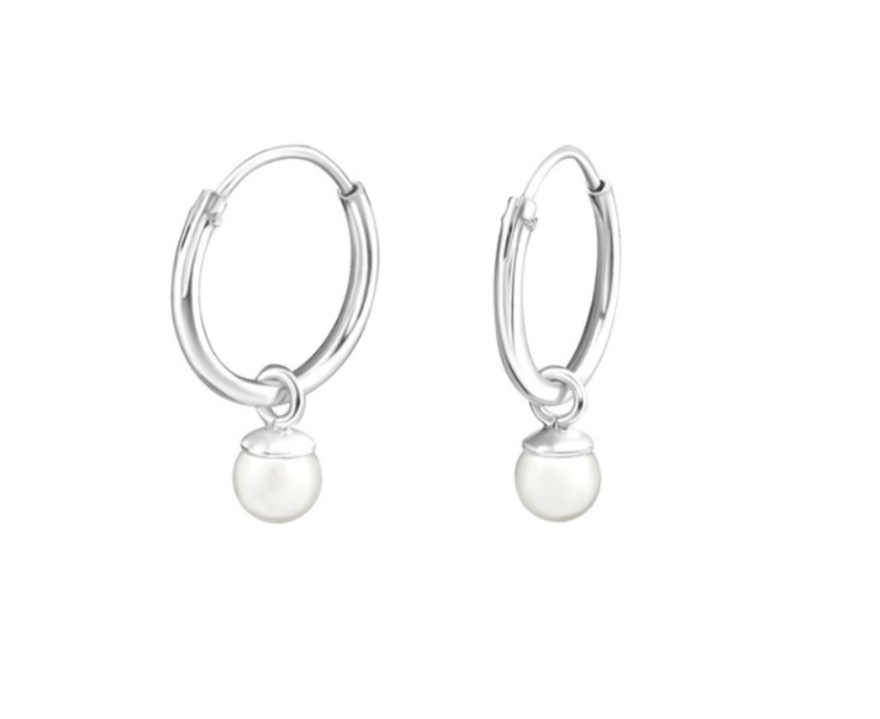 Baby Earrings:  Sterling Silver Sleepers with Ivory Pearls 10mm