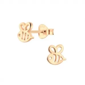 Baby Earrings:  14k Rose Gold Over Sterling Silver Baby Bee Earrings