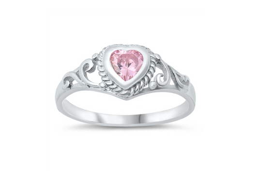 Children's Rings:  Sterling Silver Baby Pink CZ Heart Ring Size 5
