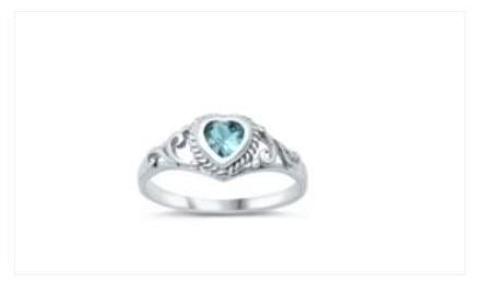 Children's Rings:  Sterling Silver Aquamarine CZ Heart Rings Size 3