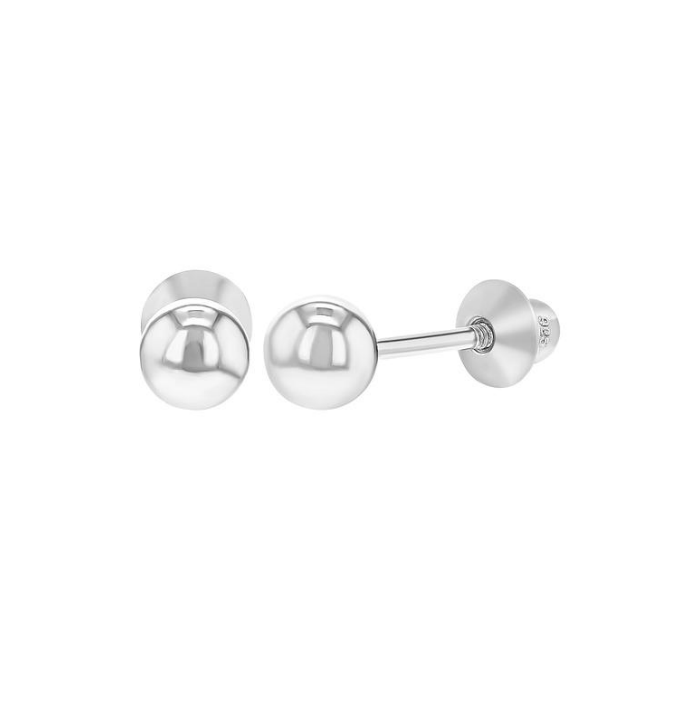 Baby Earrings:  Sterling Silver Ball Studs with Screw Backs 3mm