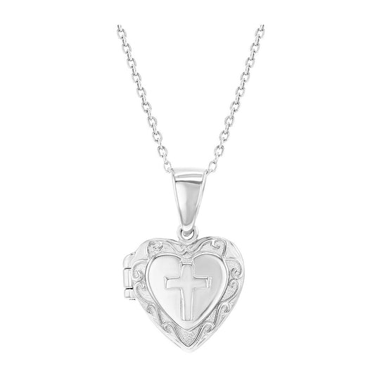 Children's Necklaces:  Sterling Silver Cross Heart Locket Necklaces