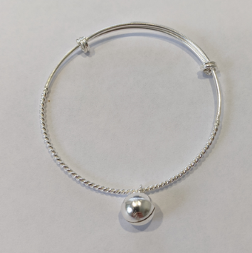 Children's Bracelets:  Sterling Silver, Adjustable, Tinkling Bell Charm Bangles