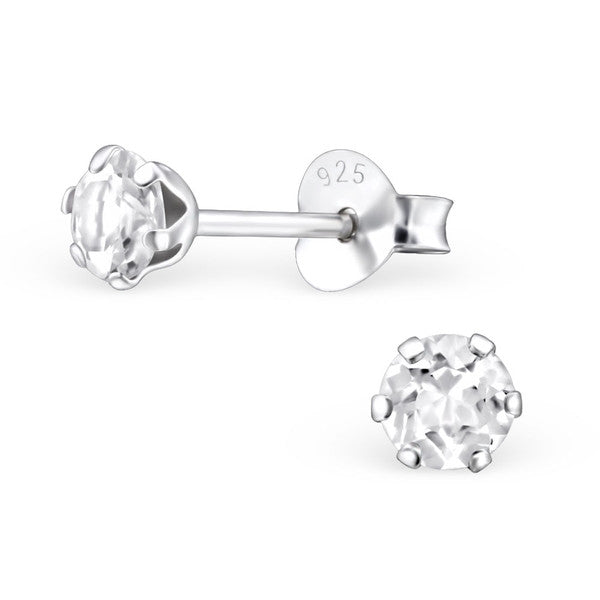 Children's and Teens' Earrings:  Sterling Silver Genuine White Topaz Studs