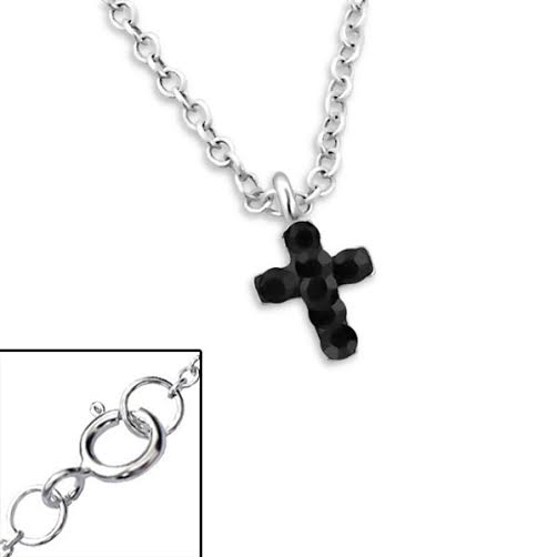 Baby and Children's Necklaces:  Sterling Silver with Jet Crystal Cross