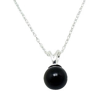 Mothers', Teenagers' and Children's Pendant Necklaces:  8mm Black Glass Pearl Pendant on Choice of Chains