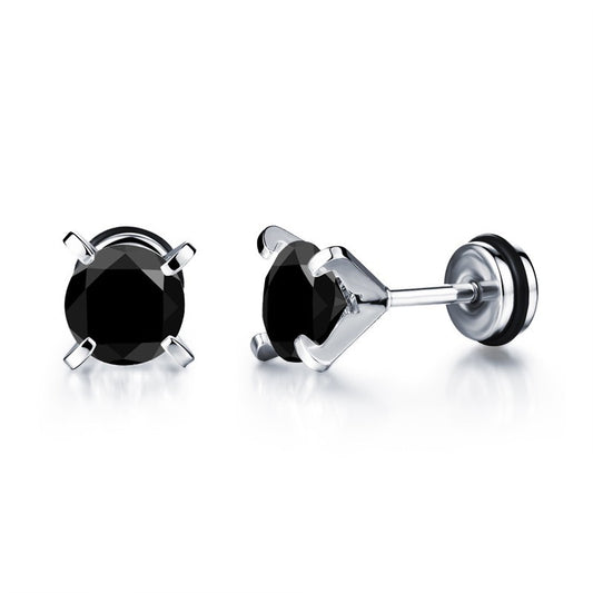 Teens' and Mothers' Earrings:  Titanium Black 8mm AAA CZ with Easy Grip Screw Backs