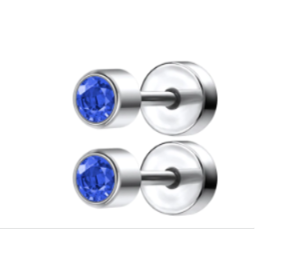 Baby and Children's Earrings:  Surgical Steel Blue CZ Disk Style Screw Back Earrings - Special Buy