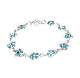 Baby and Children's Bracelets:  Sterling Silver, Blue Enameled Flower Bracelets