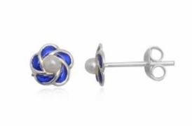 Children's Earrings:  Sterling Silver Pearl Flower Pinky Red