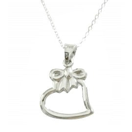 Children's Necklaces:  Sterling Silver Bow on Heart on Your Choice of Chain Length