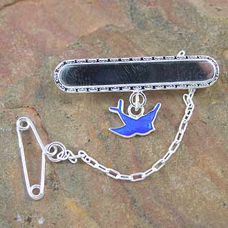 Baby Brooches:  Sterling Silver Blue Bird of Happiness Baby Brooches with Gift Box