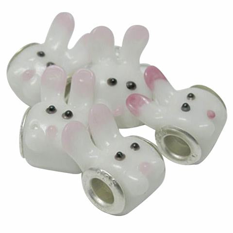 Baby and Children's Beads:  White Bunny Rabbit Glass Beads
