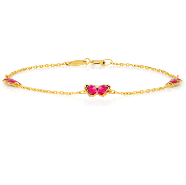 Children's Bracelets:  9k Gold, Dark Pink Butterfly Charm Bracelets