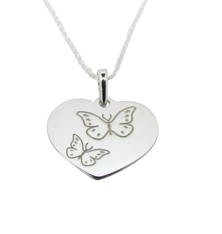Baby and Children's Necklaces:  Sterling Silver "Heart with Butterflies" Necklaces