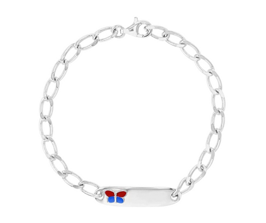 Children's Bracelets:  Sterling Silver ID Bracelets with Red/Blue Butterfly