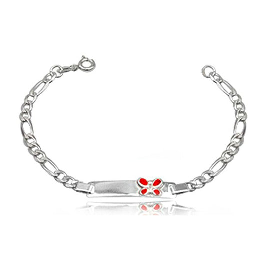 Children's Bracelets:  Sterling Silver ID Bracelets with Red Butterfly