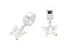 Mothers' Children's and Baby Beads:  Sterling Silver Dangling Butterfly Bead