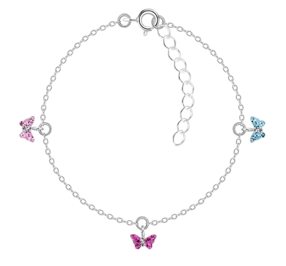 Children's Bracelets:  Sterling Silver Triple Butterfly Bracelets/Baby Anklets