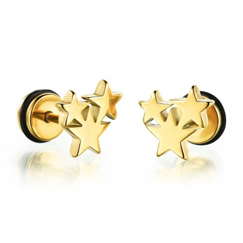 Mothers' Teens' and Children's Earrings:  Titanium Stars Gold IP, with Easy Grip Screw Backs