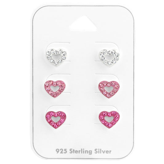 Children's Earrings:  Sterling Silver Open Hearts Gift Pack