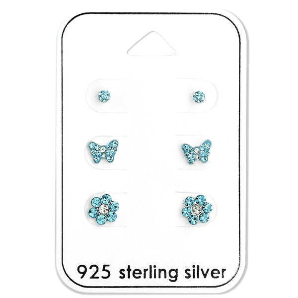Baby and Children's Earrings:  Sterling Silver Blue CZ x 3 Pair Gift Pack