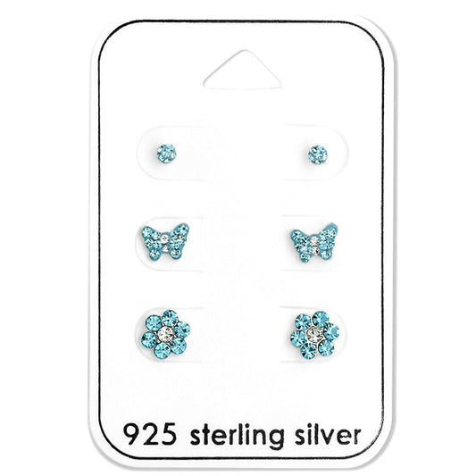Baby and Children's Earrings:  Sterling Silver Blue CZ x 3 Pair Gift Pack